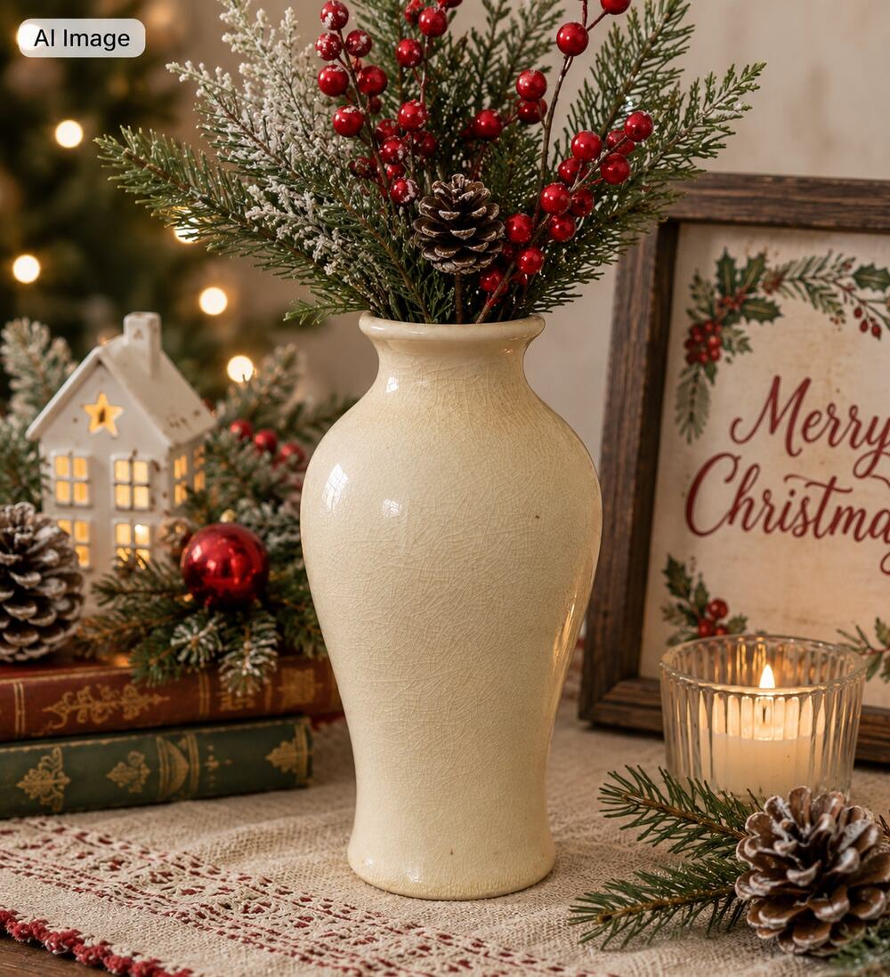 Vintage Beige Pottery Vase Rustic Primitive Crazed Glaze Bud Vase 6" Country